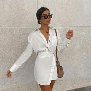 NWT Zara Mini Shirt Dress in Oyster White